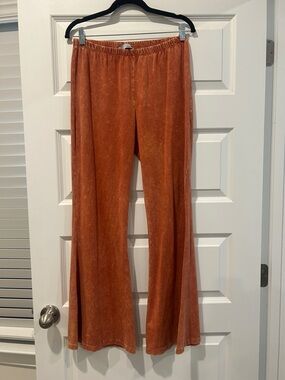 Rust Orange Knit Flare Pants